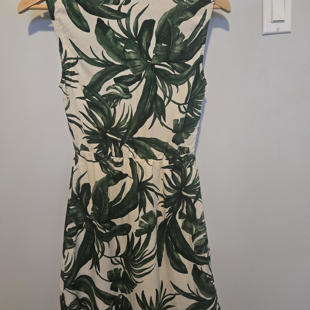 Twix Green Tropical Leaf Print Dress | Small | Sleeveless Button Front - Picture 4 of 7